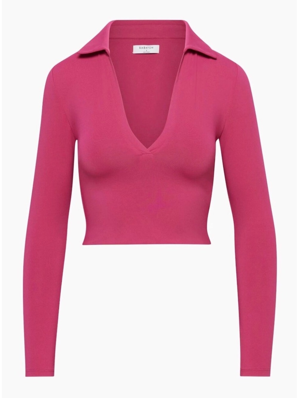 Babaton Aritzia Fuschia Long Sleeve Cropped Polo Medium